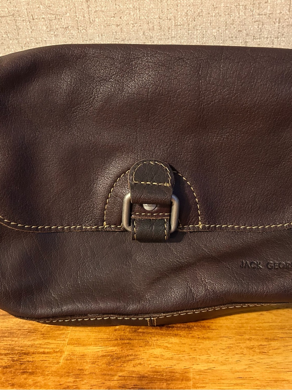 Jack Georges Dark Brown Leather Toiletry Dopp Kit with Contrast Stitching